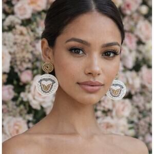 Kay Lee White Lip Mouth Glass Beaded White Earrings New